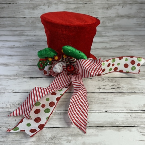 CHRISTMAS TREE TOPPER Red Top Hat elf legs sticking out - Picture 3 of 10